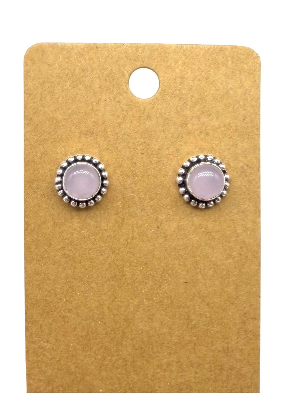 Rose Quartz Stud Earrings 925 Sterling Silver Overlay Light Pink